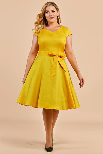 Mais tamanho amarelo vintage 1950s vestido